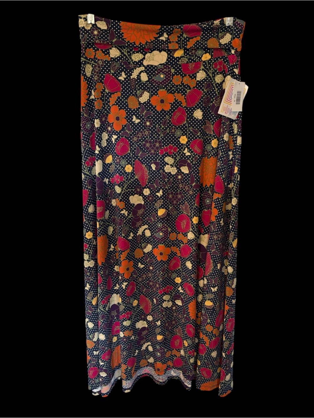 LuLaRoe Women's Floral Maxi Skirt - Navy with Orange & Pink Floral Print